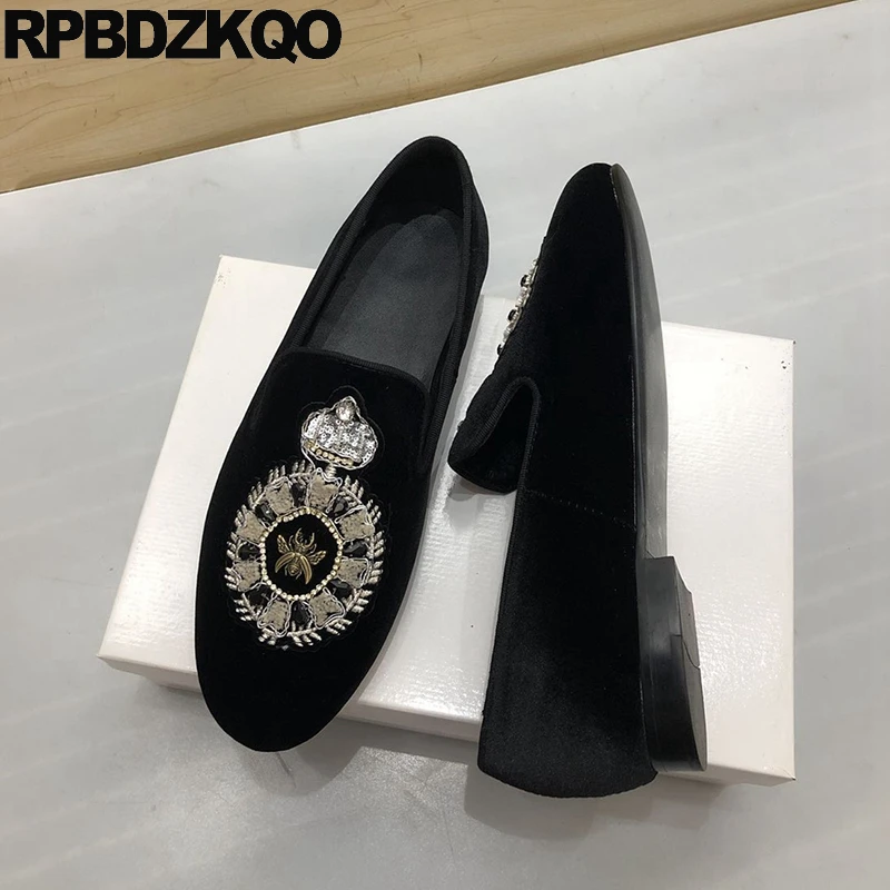 Large Size Animal Rhinestone 45 Round Toe Shoes Smoking Slippers Crown Sequin Slip On Crystal Embroided Men Flats Velvet Loafers