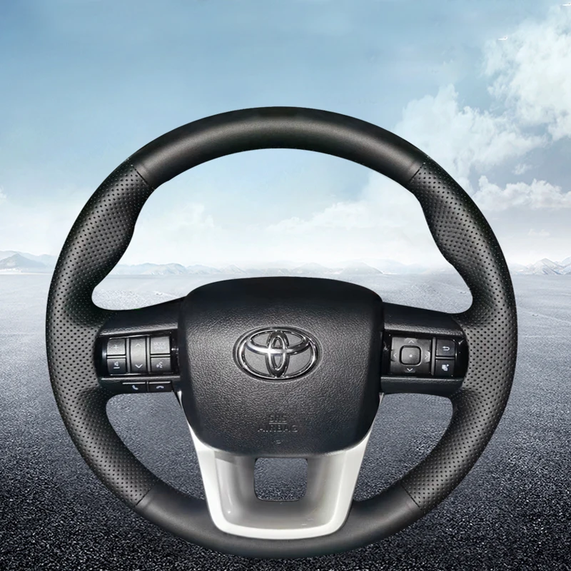 

Car Steering Wheel Cover for Toyota Fortuner 2016-2019 Hilux 2015-2019 Diy Hand-sewn Sewing Genuine Leather Braid Steering Wheel