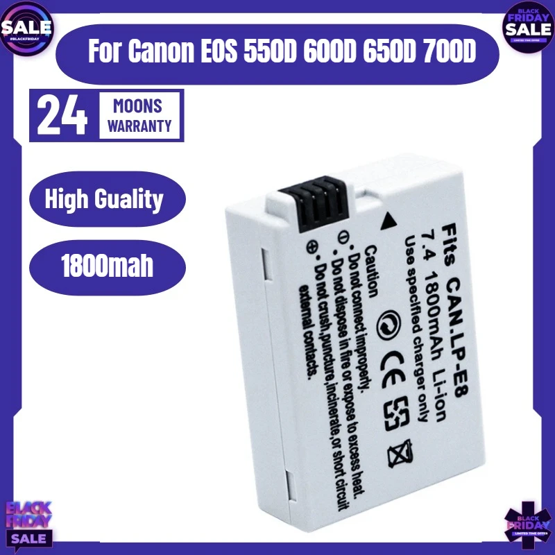 New LP-E8 Camera Battery for Canon EOS 550D 600D 650D 700D Kiss X4 X5 X6i X7i Rebel T2i T3i T4i T5i Batterie 7.4V 1800mah