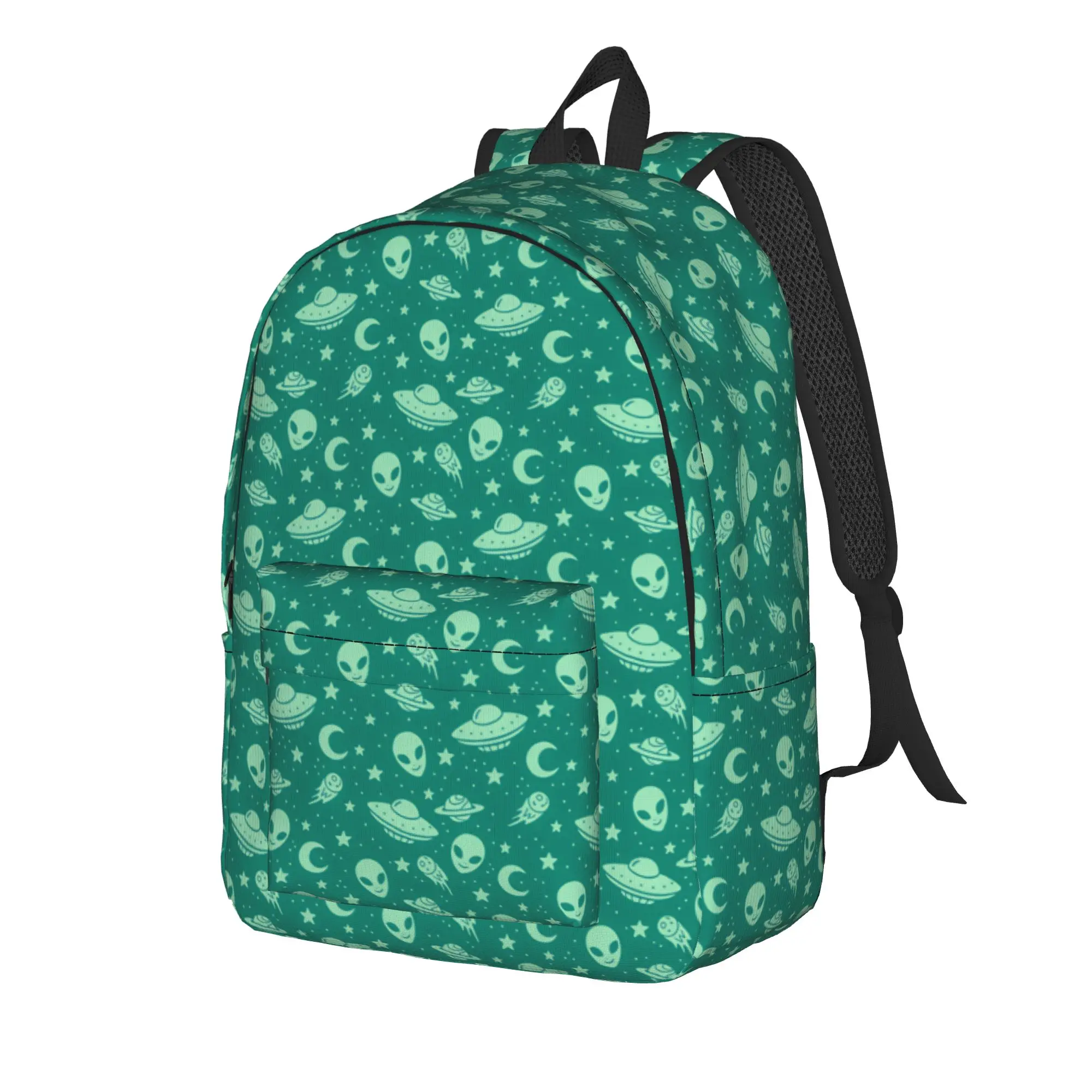 Teal Seamless Pattern Alien UFO Moon Comet Star Space Repeat Wallpaper Backpack  Travel Backpacks Student High School Bags