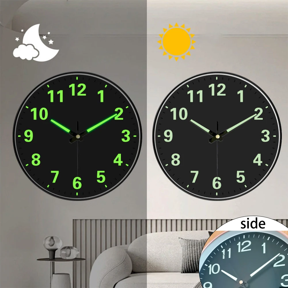 

1PC Luminous Silent Wall Clock Easy Read Luminous Numbers Pointers Clock for Bedroom Living Room Kitchen Office Modern Decor