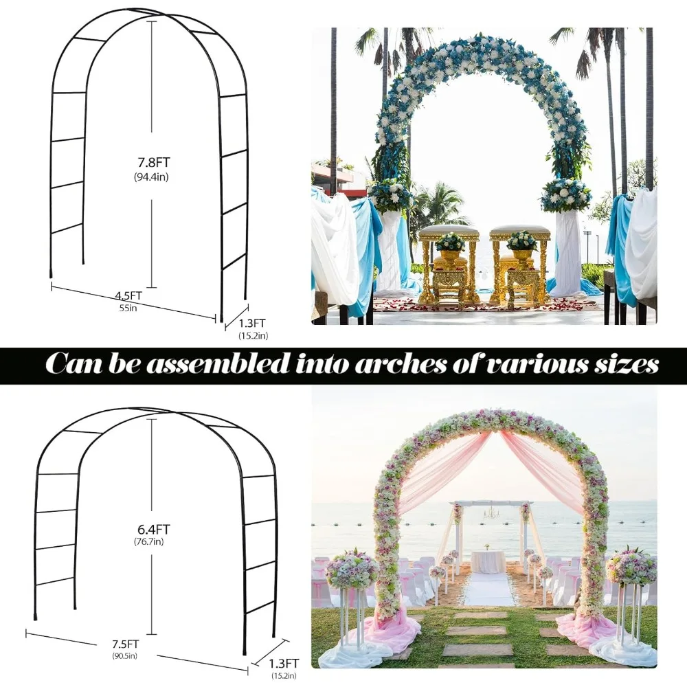 Garden Arch, Wedding Arch- 4.6 * 7.8 or 6.4 * 7.5Ft, Easy to Assemble, Metal Arch for Garden Arbor Trellis & Climbing Plant