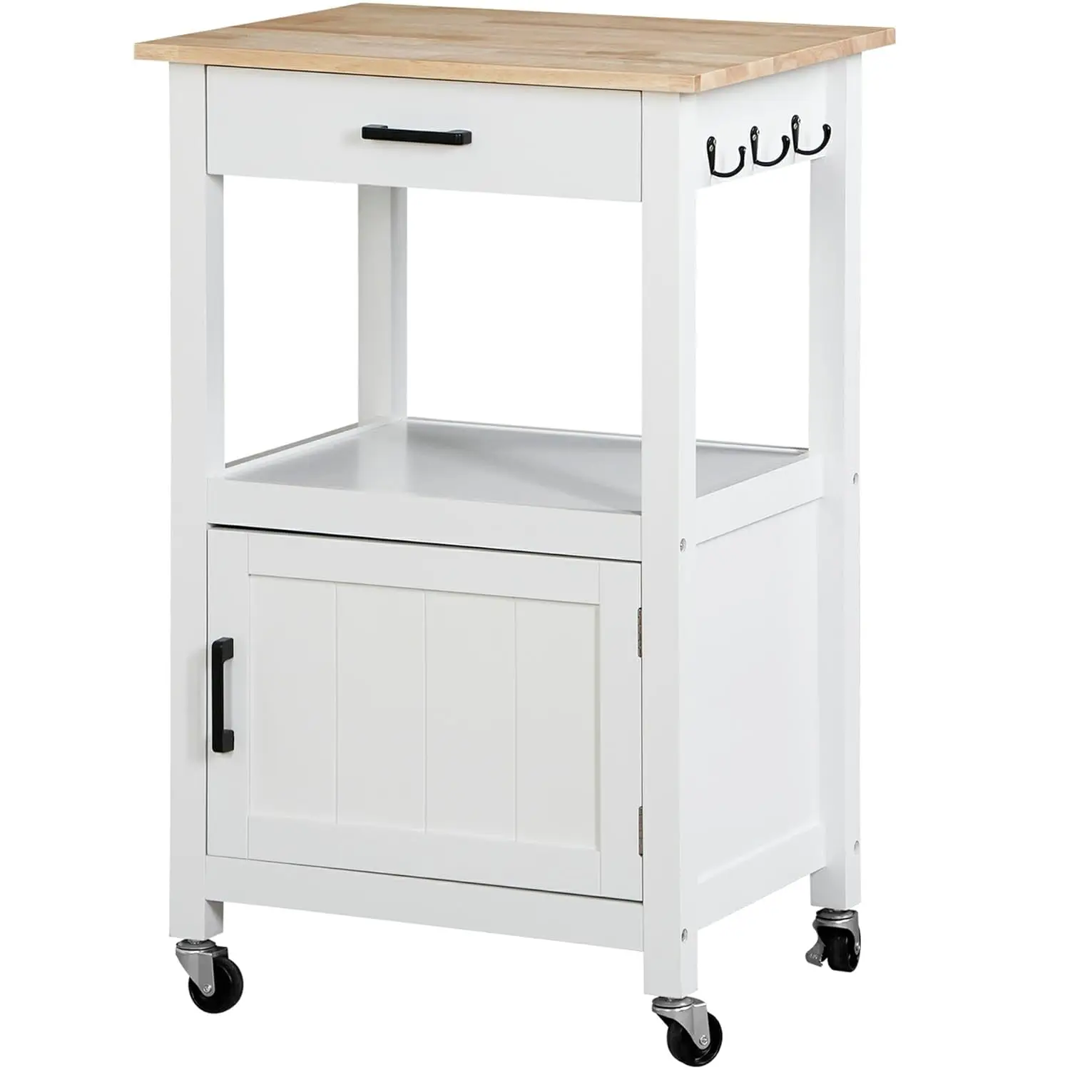 

Kitchen Island Cart on Wheels, Rolling Kitchen Cart with Single Door Cabinet, Mobile Small Coffee Cart Microwave, Customized