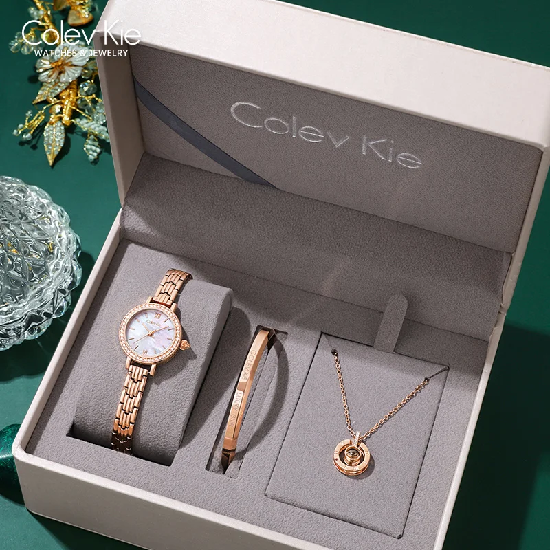 

ColevKie Branded Woman Quartz Watches High-end Gift Sets Fashion Ladies Wristwatch Waterproof Rose Gold Elegant Watch for Women