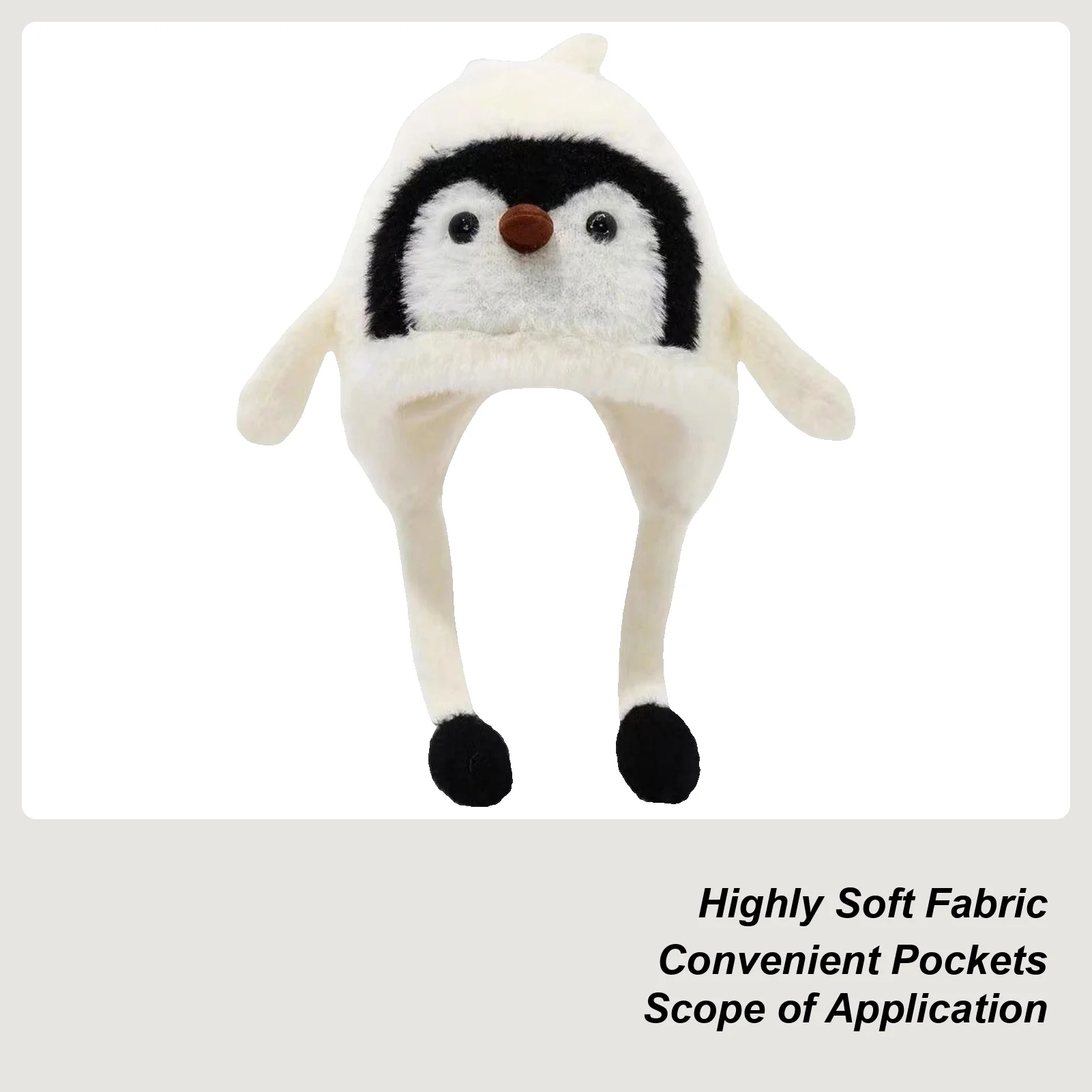 Plush Animal Hat Penguin Soft Costume Beanie Plush Winter Hat With Ear Flaps For Girls Boys Kids Vacation Fishing Camping
