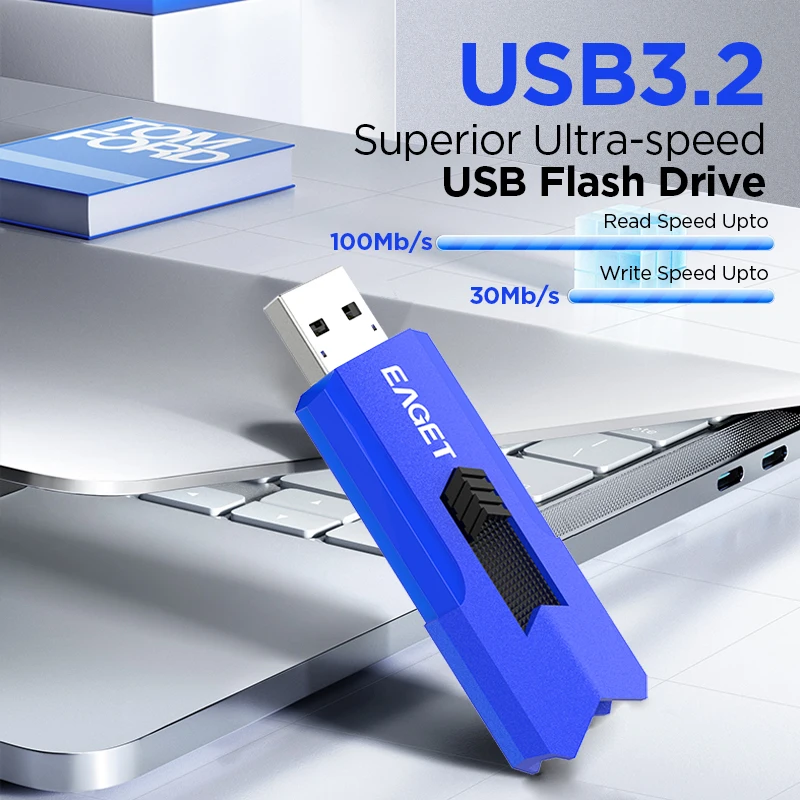 EAGET USB 3.2 Flash Drive Push‑Pull Sliding‑cover Design Pendrive 100MBs 32GB 64GB 128GB 256GB Portable Memory Stick
