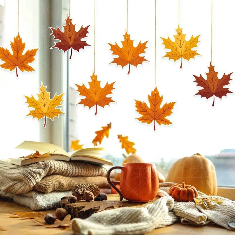 8pcs Autumn Thanksgiving  Leaf Hanging Decoration Thanksgiving Pendant Party Hanging Decoration