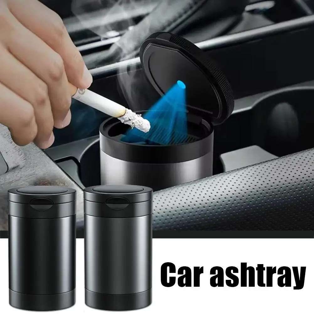 

Креативная автомобильная пепельница со светодиодной подсветкой, алюминиевая чашка, портативная пепельница с автоматическим защитой, бездымная пепельница с пламенем для сигарет, аксессуары для удержания N6S0