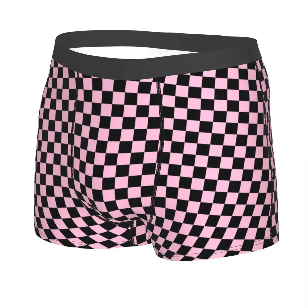 Black And Cotton Candy Pink Checkerboard Plaid Boxer Shorts Men 3D Printed Male Breathbale Underwear Panties Briefs