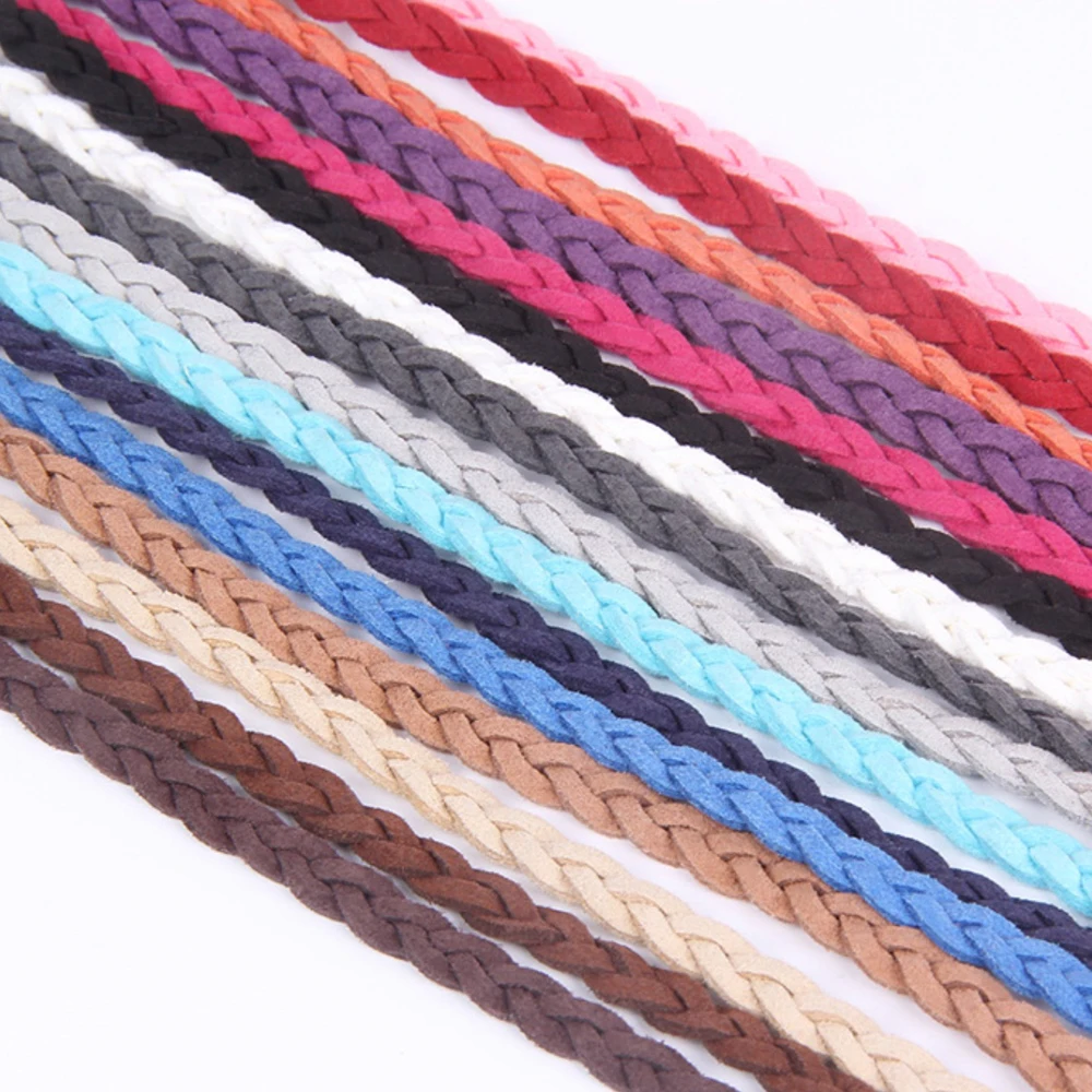 Braided Suede PU Leather 5 Meters 6mm Colorful Textured Flat Leather Cord String Rope For DIY Necklace Bracelet  jewelry Making