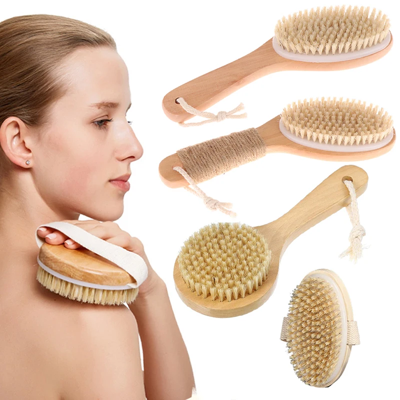 

1 шт., щетка для отшелушивания сухой кожи с натуральной щетиной для всего тела, инструмент для детоксикации, инструмент от целлюлита, щетка для душа в ванной комнате