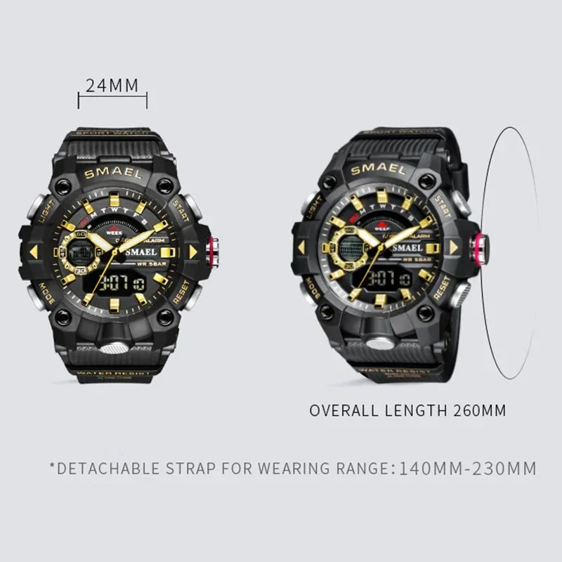 SMAEL 8040 50M Waterproof Wristwatch Stopwatch Alarm LED Light Digital Watches Men\'s Sports Watch Military Watches Men Watch