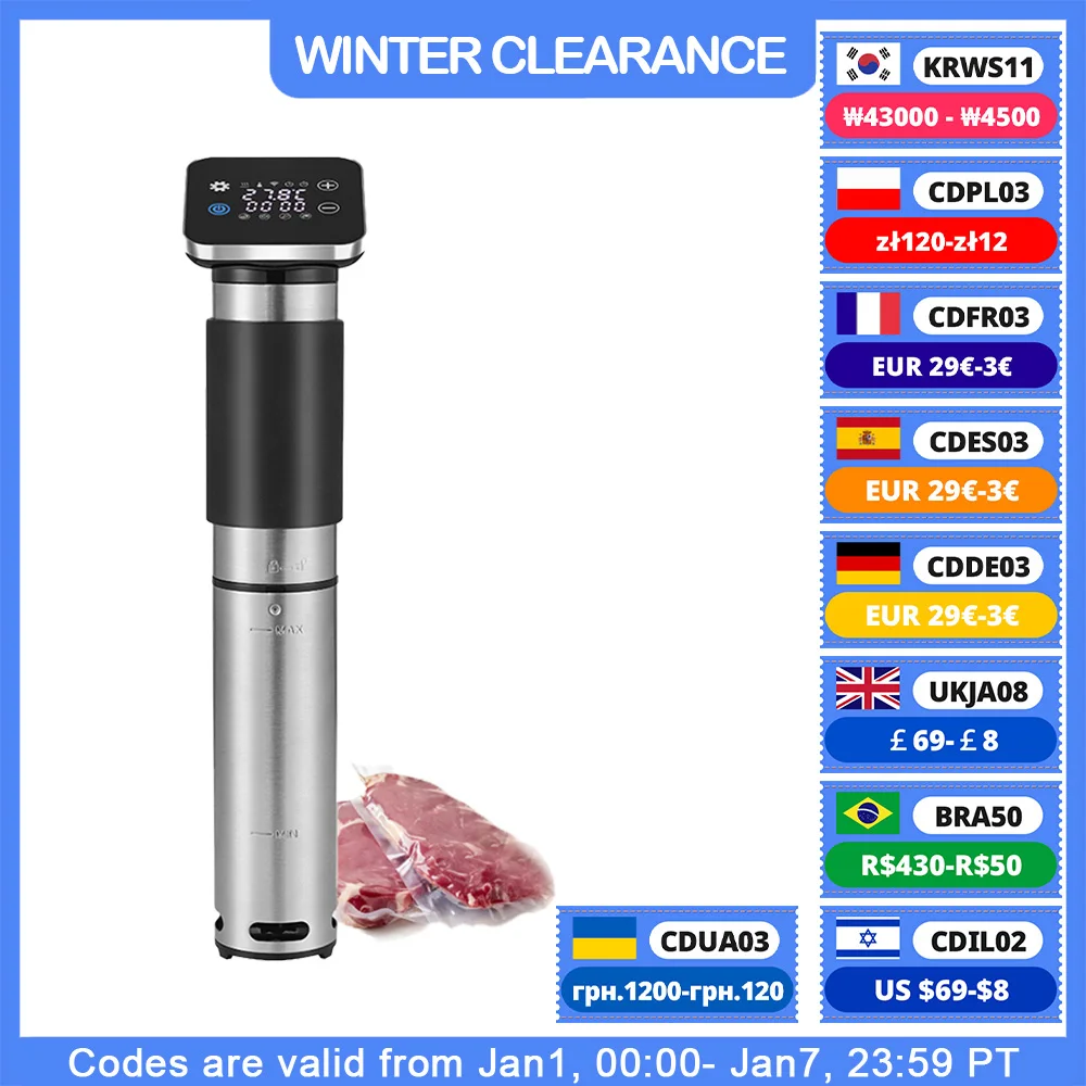 BioloMix 5th Generation Stainless Steel WiFi Sous Vide Cooker IPX7 Waterproof Thermal Immersion Circulator Smart APP Control