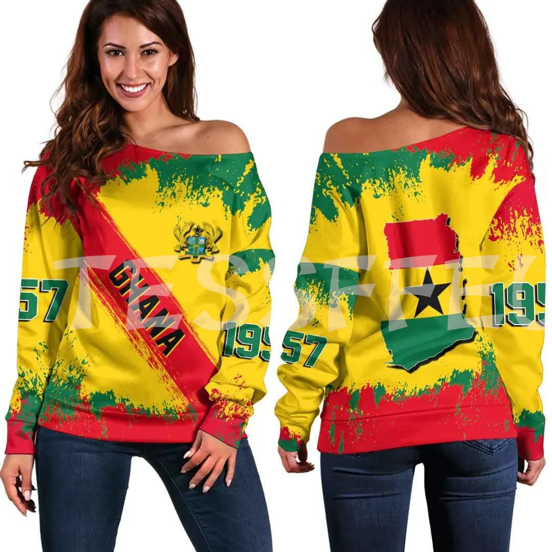 

Africa Country Kente Ghana Flag Tattoo Retro Vintage 3DPrint Harajuku Women Funny Casual Off Shoulder Sweatshirts Long Sleeves H