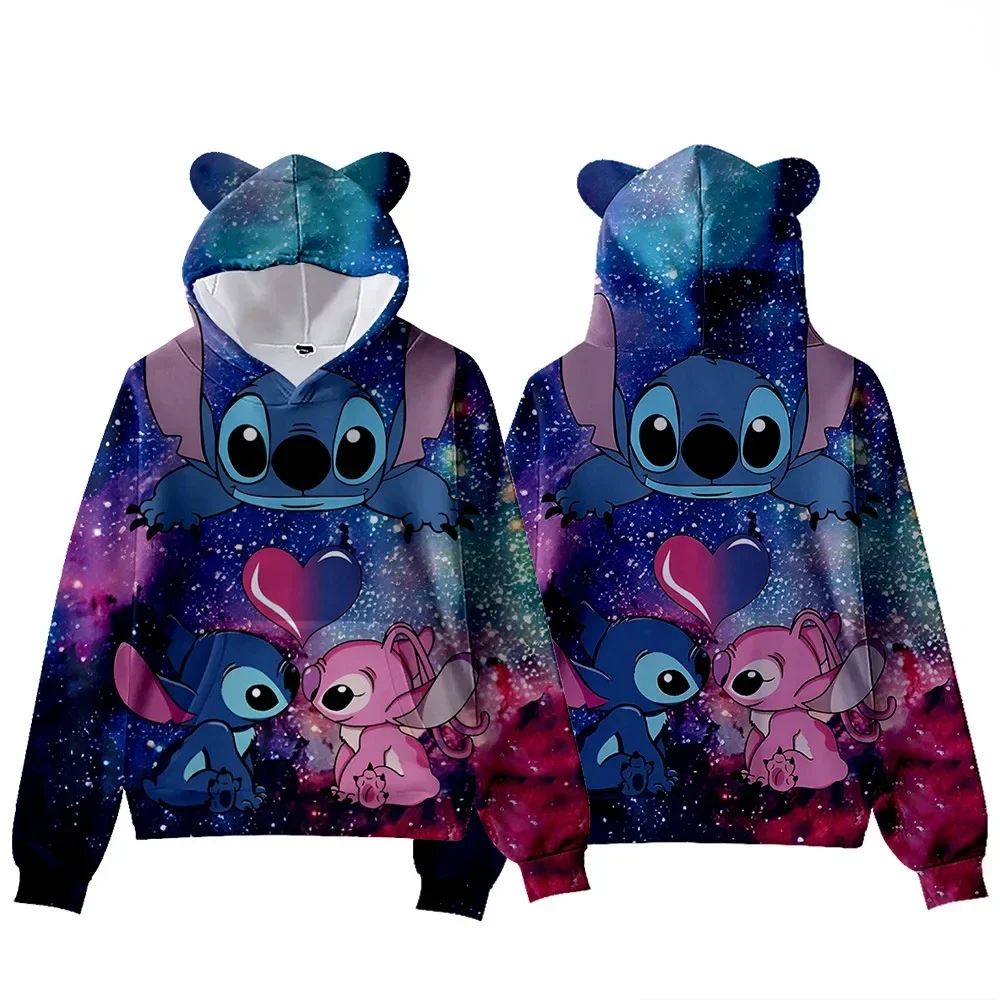 

MINISO Disney33D New Cartoon Stitch Cat Ears Hooded Digital Printing Hooded Sweatshirt for Adults and Children, The Best Gift