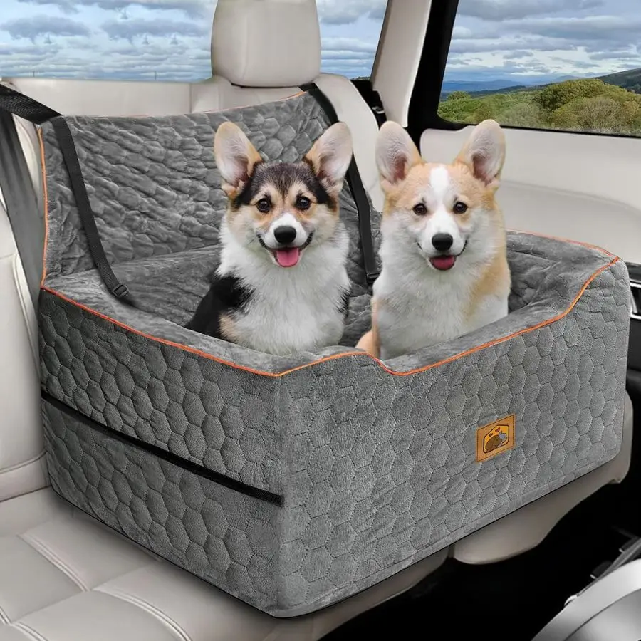 

Car Seat for Medium Large Dog Booster Seat Under 60 lbs or 2 Small Dogs, MultiFunctional Pet Car Seat with Thick Cushion, 2 Safe