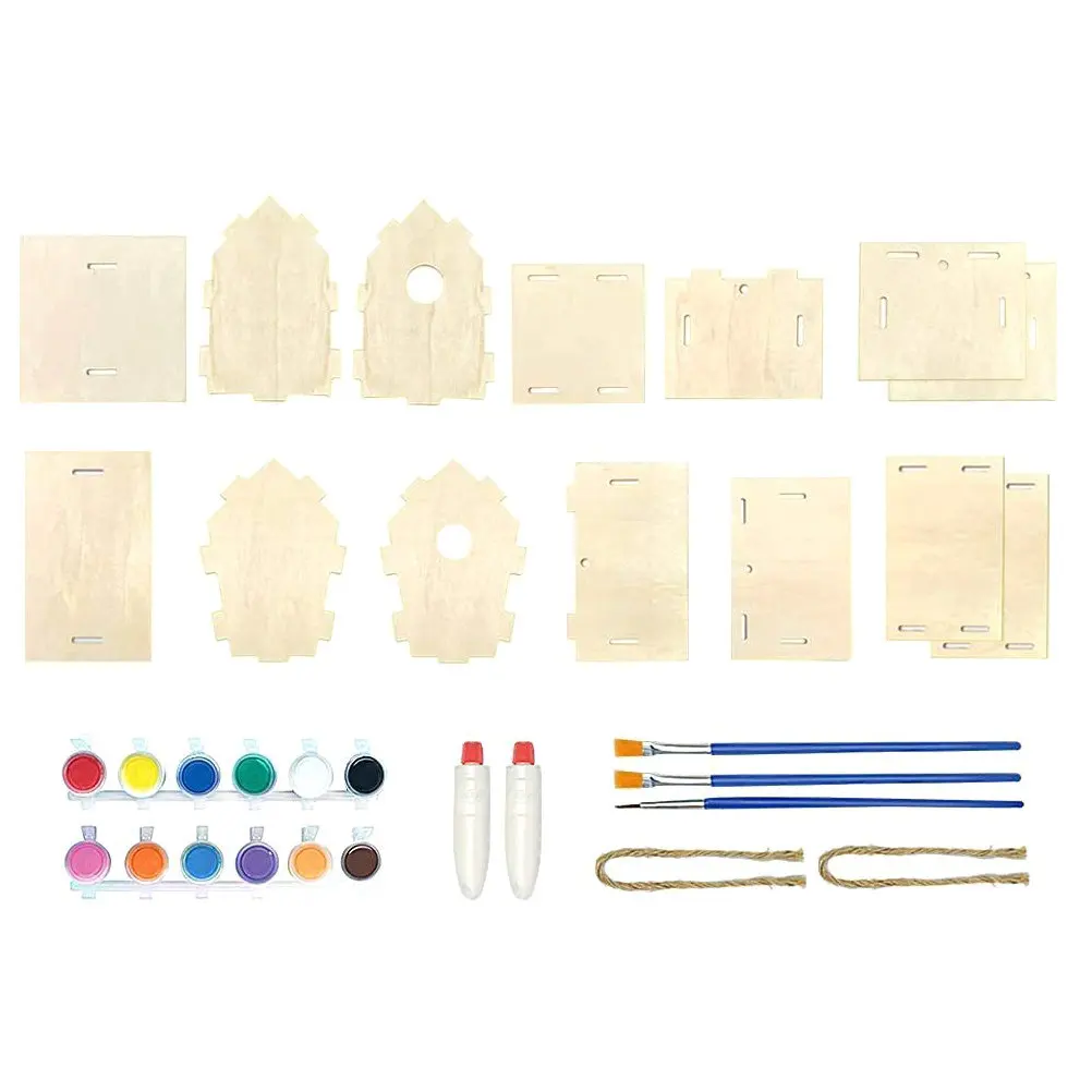 

1Set DIY Painting Bird House Kit Wooden Wind Chime Ornament for Kids Creative Expression Hand Eye Coordination Activity