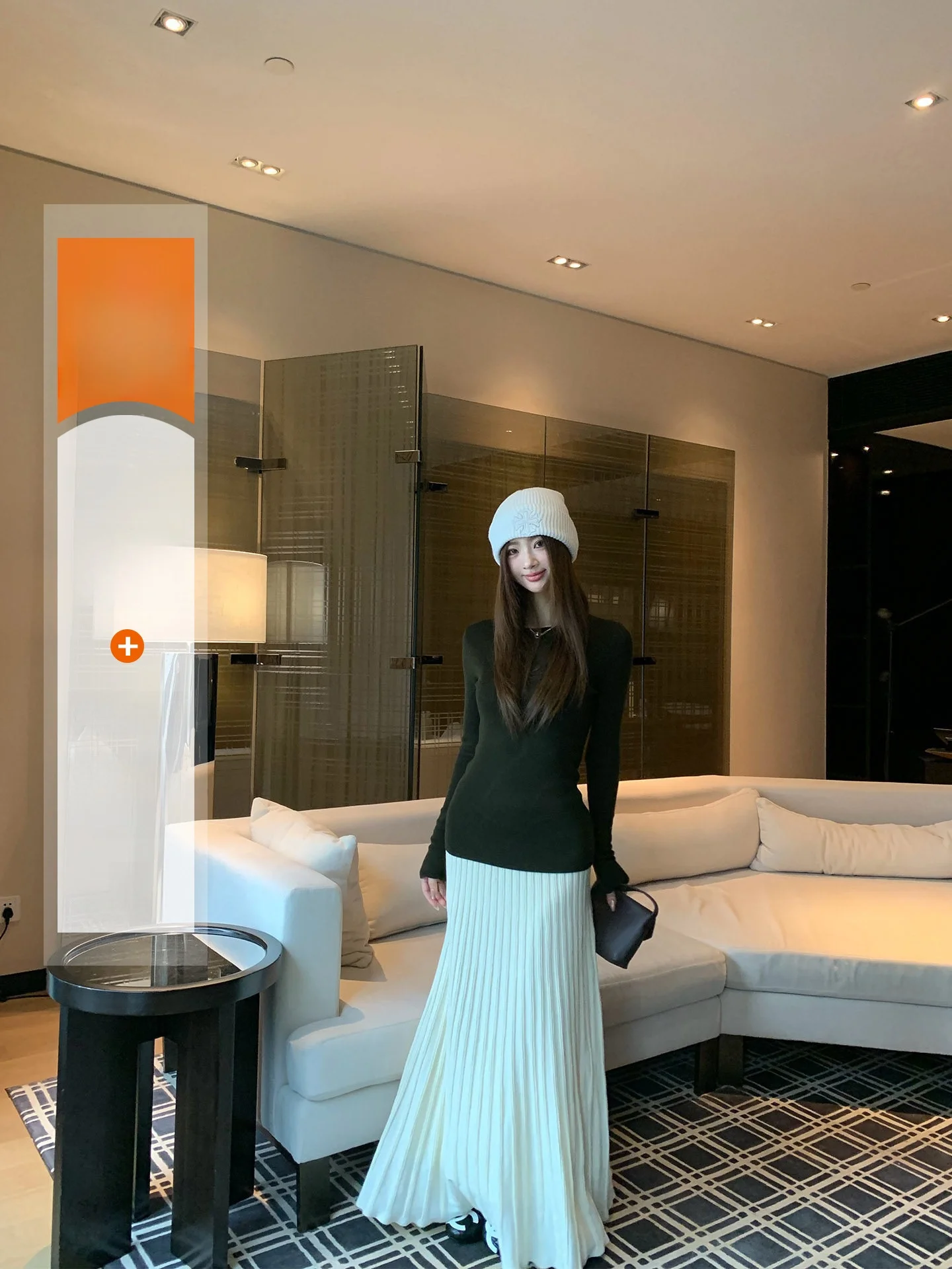

Long Knitted Orange Tree Korean Style Pleated Half Skirt Women's Spring Autumn Drapey Meat Covering Slimming Elegant Skirt