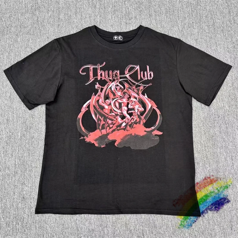 

2024ss THUG CLUB Футболка с цифровой печатью для мужчин и женщин, винтажные футболки, топы, футболка оверсайз с коротким рукавом
