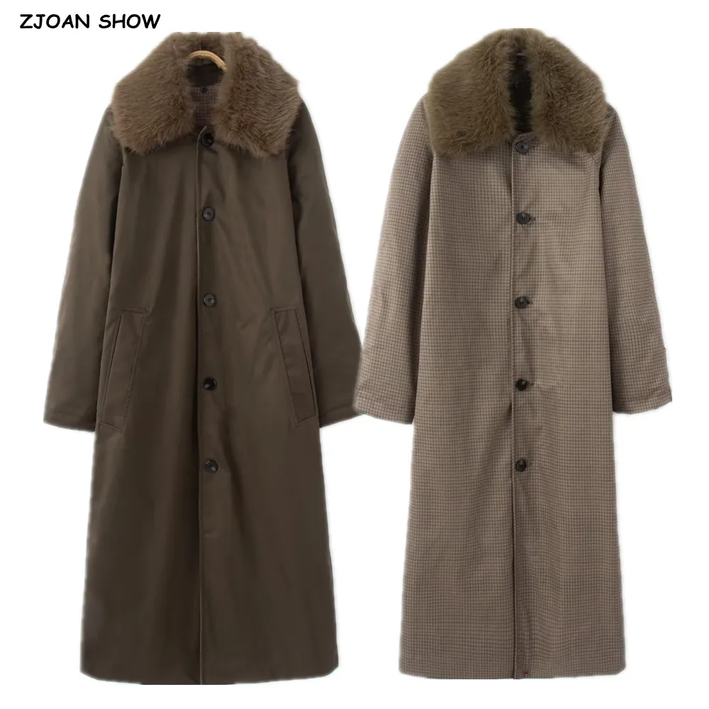 

Новый винтажный съемный воротник из искусственного меха с лацканами, двусторонний плащ, женский длинный ветровка миди с открытыми пуговицами и разрезом сзади, пальто, верхняя одежда