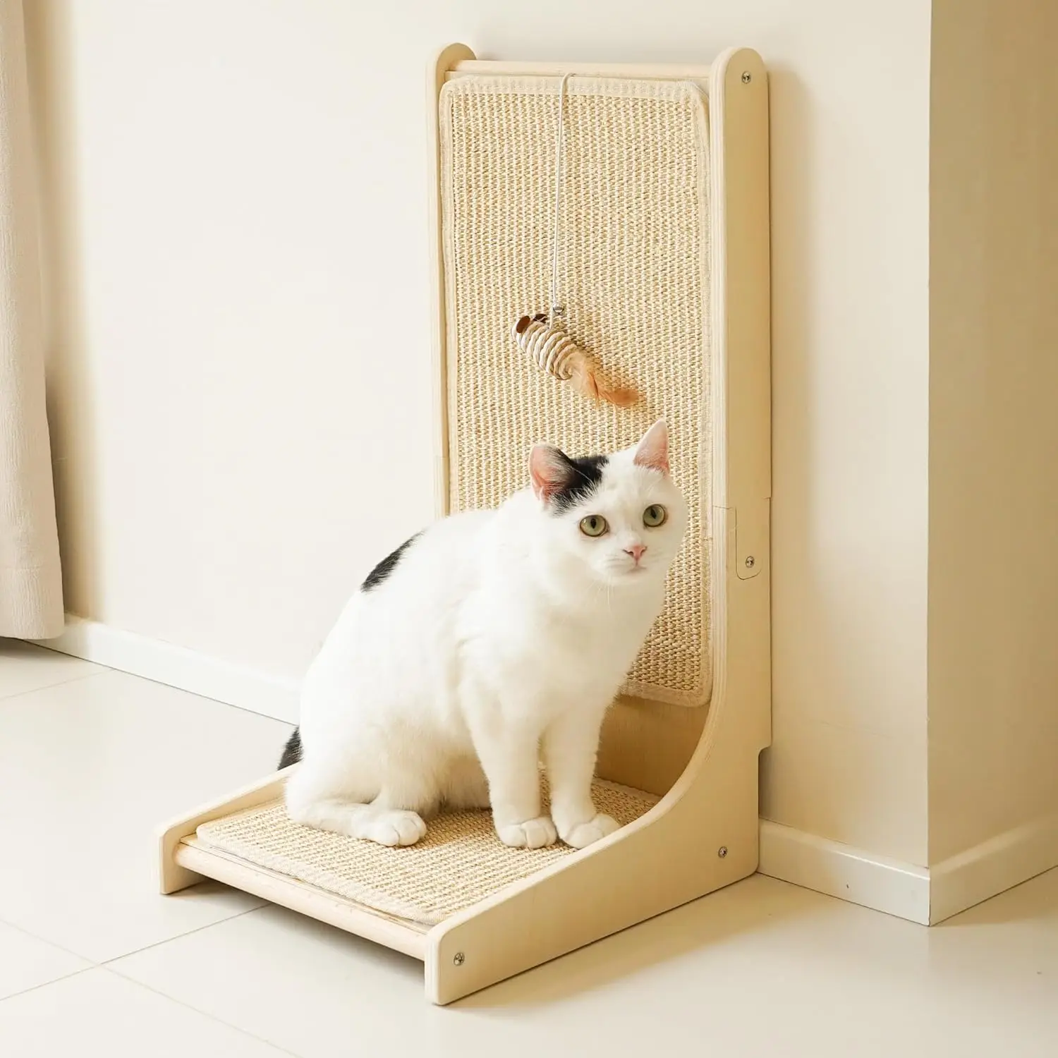 

Vertical Sisal Cat Scratcher, 27.5'' L Shape Scratching Post, Upright Scratching Pad for Indoor Cats, Solid Wooden Furni