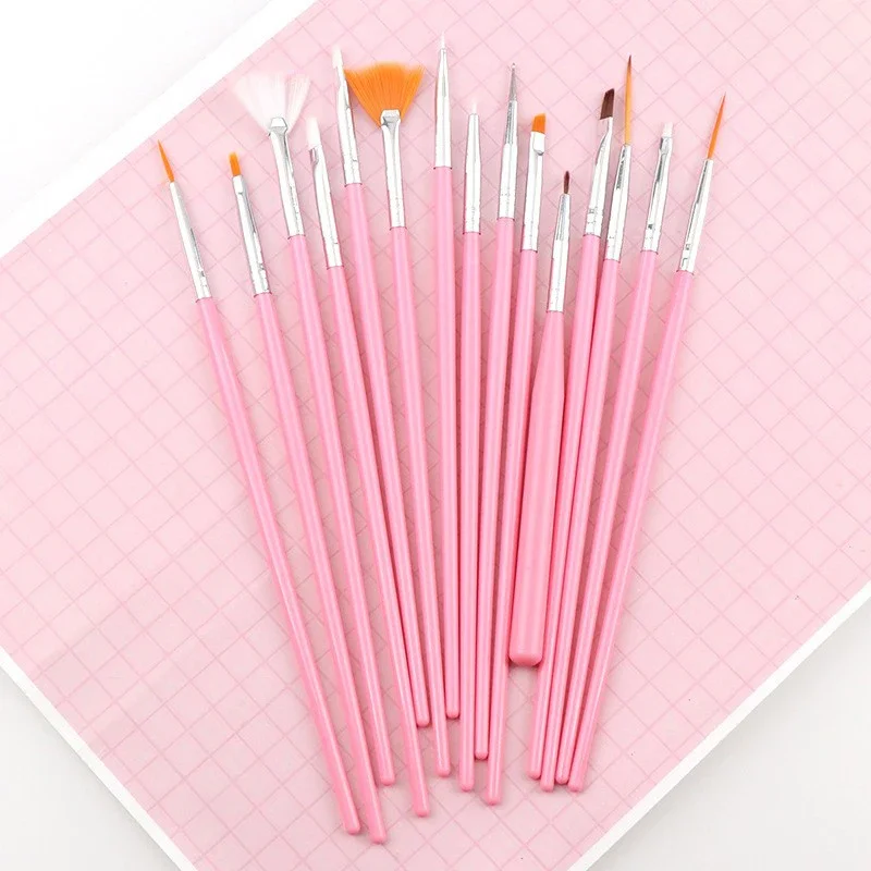 15pcs/1set Nail Brushes Acrylic UV Gel Nails Pens Black/White/Pink Drawing Lace Gradient Shadow Flower Liners Nail Art Design