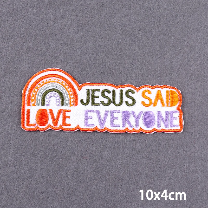 Rainbow Mountain Iron On Patches Jesus Love Everyone Embroidery Patches For Clothing LGBT Patches On Clothes DIY Decoration