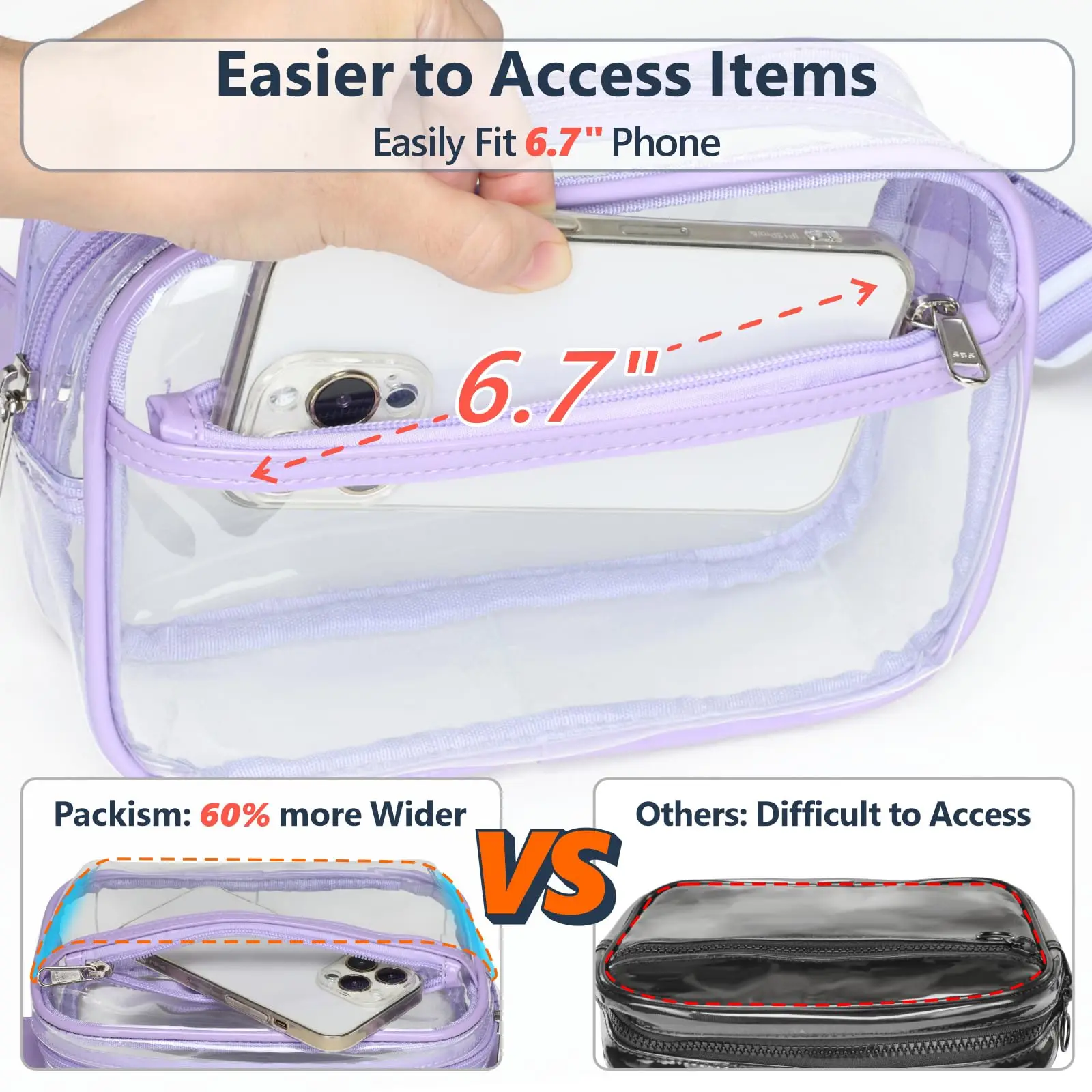 Women Men Plus Size Clear Fanny Bag with Adjustable Straps Waist Pack Concert Stadium Approved Sporting PVC Waist Bag