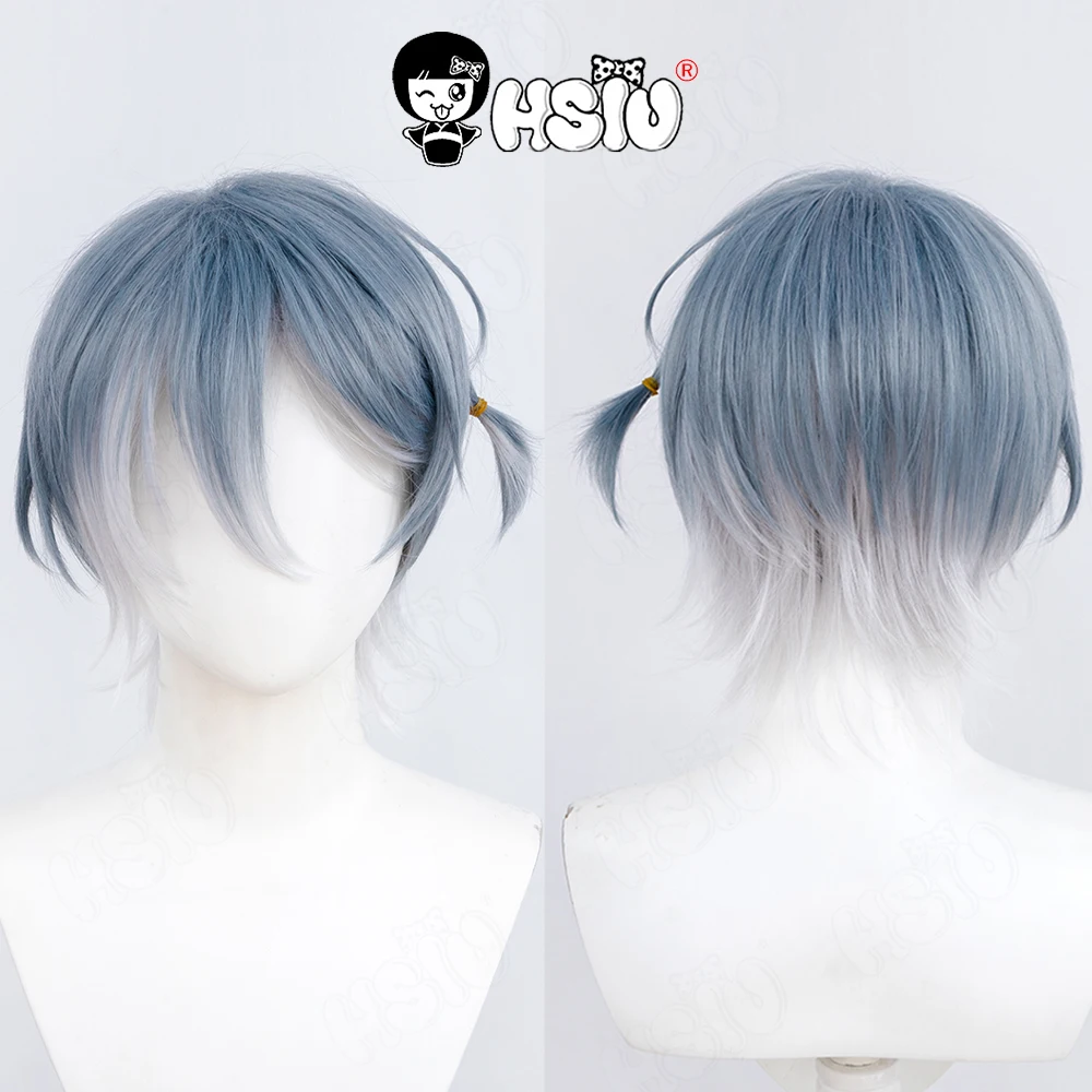 Hachinoya Nagi Cosplay Wig HSIU 35Cm Gray Blue Gradient Silver Short Hair Synthetic Wig Game 18TRIP EIGHTEEN TRIP cosplay Wig