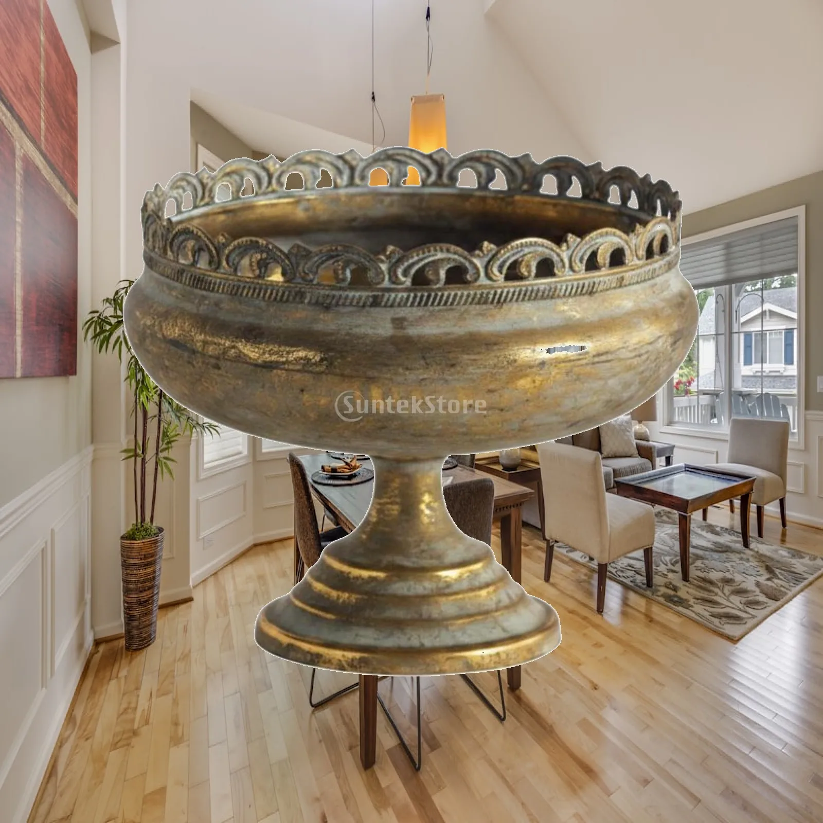 Iron Flowerpot Pedestal with Stepped Base for Greenery Seasonal Styling Decor