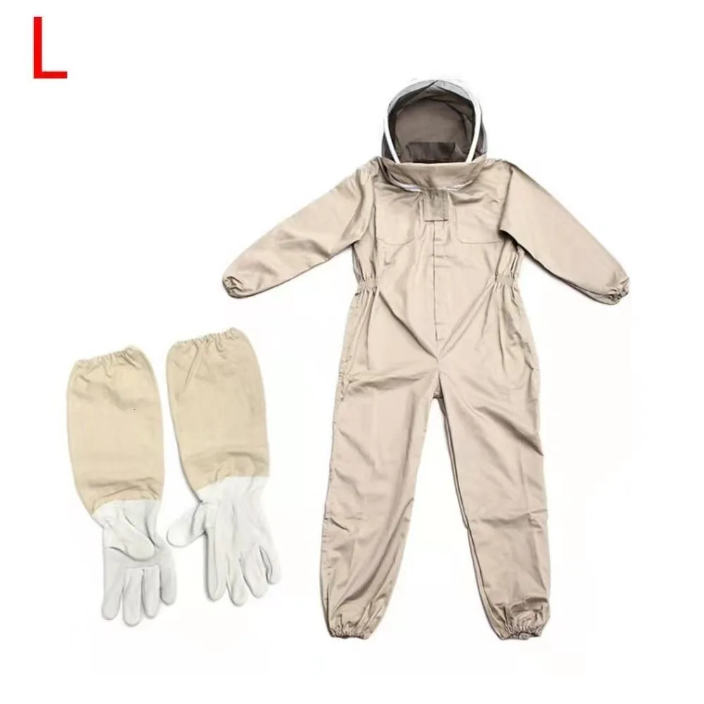 Complete Beekeeper Protective Gear, Apricot Yellow Full Body Beekeeping Suit with Hat and Sheepskin Gloves Beekeeping Tools view 4