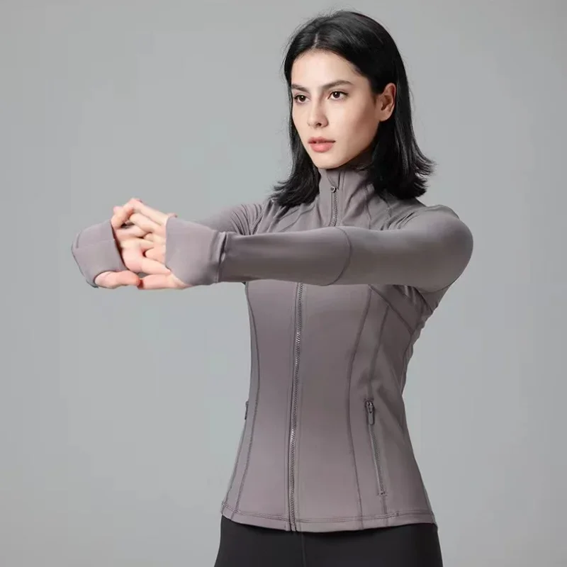 Traje de yoga clásico con cuello levantado, cárdigan para correr y fitness elástico y transpirable, chaqueta deportiva para Pilates y desplazamientos