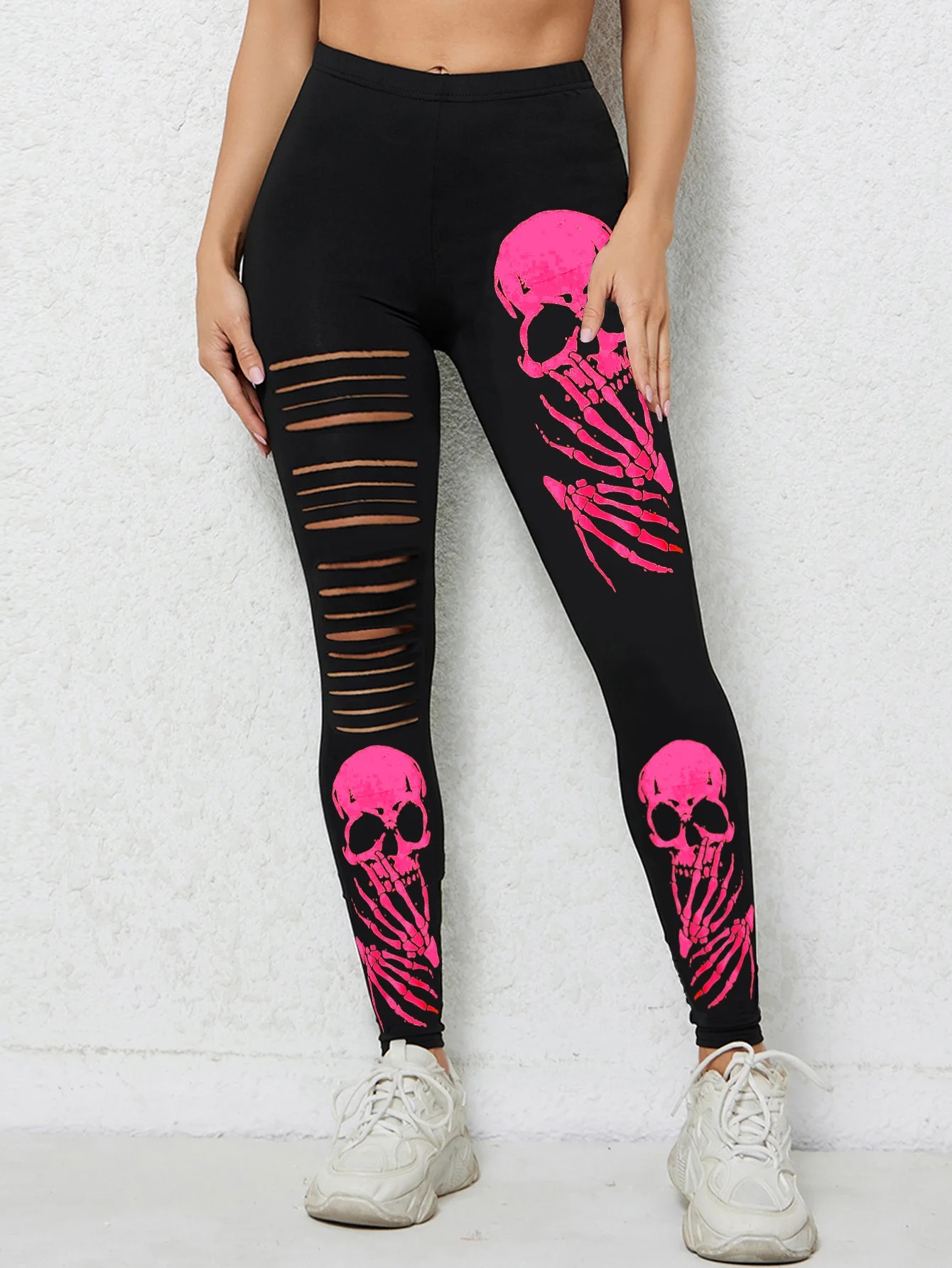 

Сексуальные женские облегающие брюки до бедра со скелетом на Хэллоуин, эластичные дышащие брюки с девятью точками
