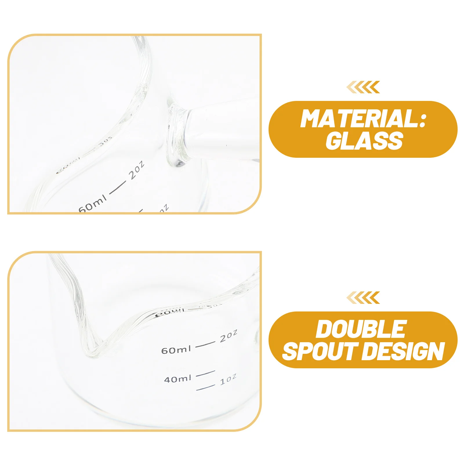

Clear Glass Pitcher with Handle Double Pour Spouts Measuring Function for Coffee Tea Syrup Juice Bar Home Restaurant Use