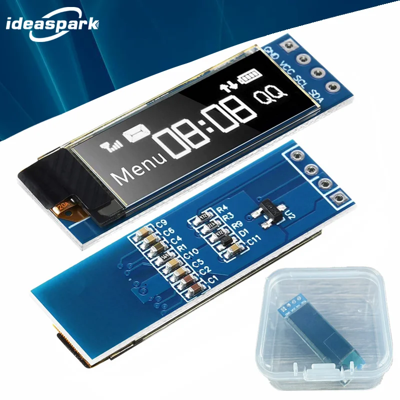 0.96 Polegada módulo de exibição oled ssd1306 i2c iic spi serial 128x64 lcd 4 pinos azul branco para arduino (cabeçalhos de pino soldadas)