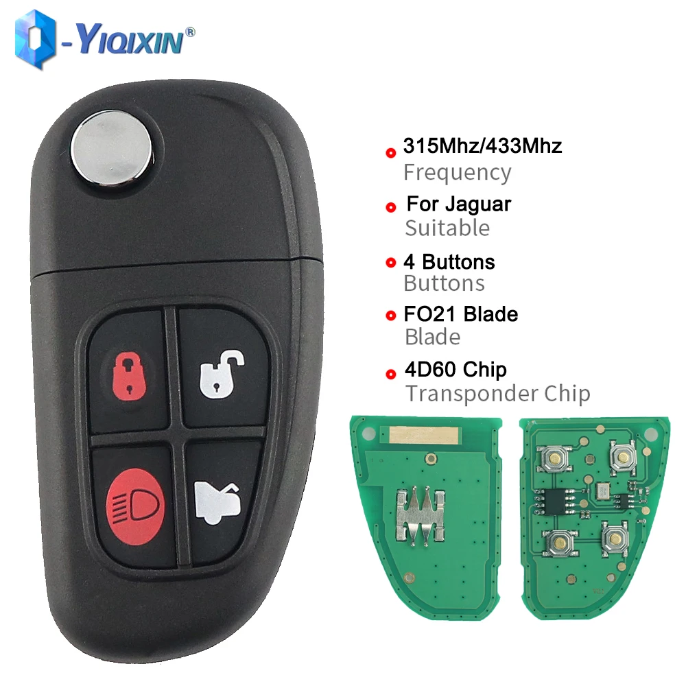 

YIQIXIN 4 Buttons Smart Filp Remote Car Key 315Mhz/433Mhz 4D60 Chip For Jaguar X-Type S-Type XJ XJR XK 2002 2003 2008 FO21 Blade