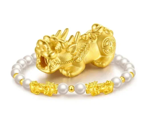

24k pure gold pixiu charms bracelet shell pearl bracelet gold ball bracelet