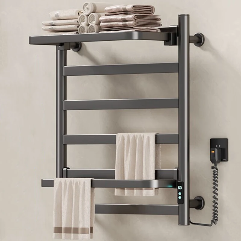 

Wall Mounted Electric Heated Towel Rail Bathroom Towels Rack Stainless Steel Towels Heater Aesthetic Towel Dryers with Shelf