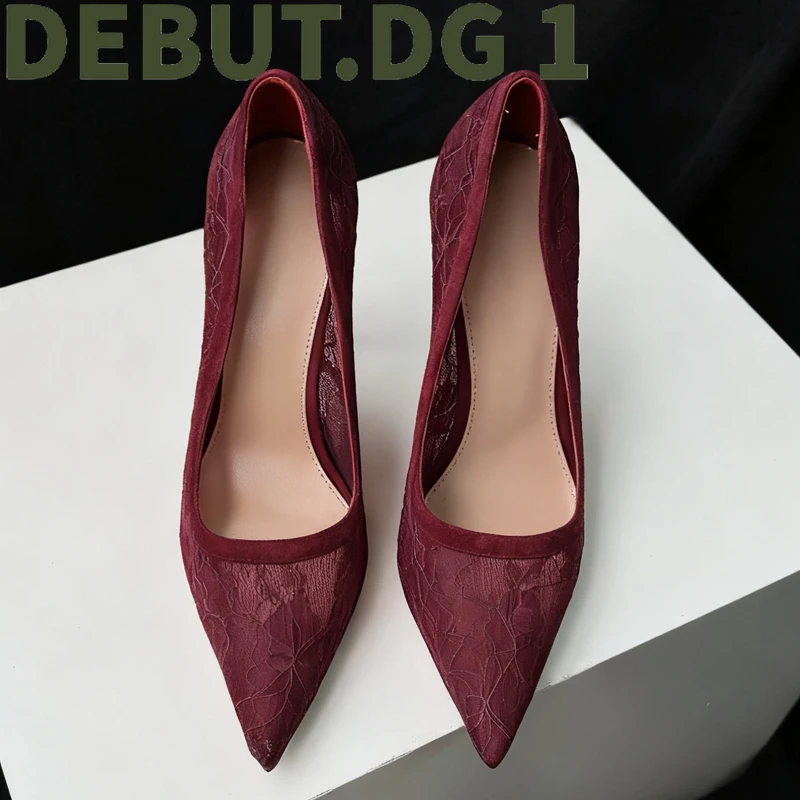 Elegant Lace Pointed Toe High Heels Upgraded Comfort Version Eco-Friendly Certified Material Italian Genuine Leather Sole
