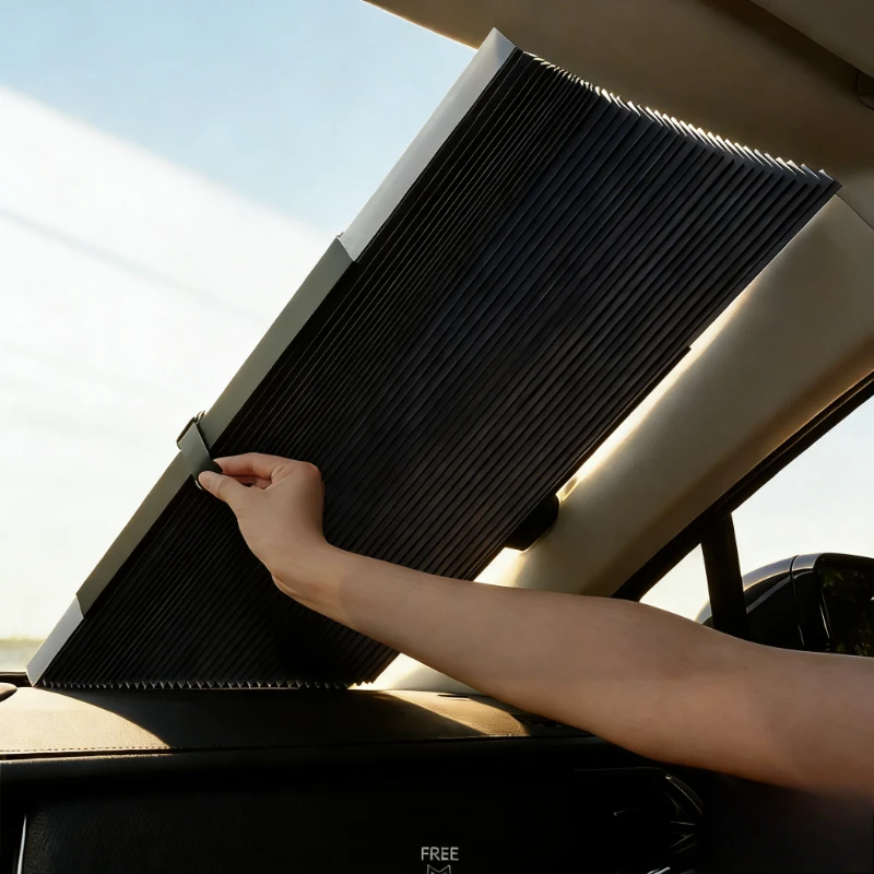 Auto-Sonnenblende Automatisch Einziehbarer Sonnenschutz Faltbarer Auto-Sonnenschutz Wärmeisolierung Verdunkelungsvorhang Heckscheiben-Adsorptions-Sonnenschutz