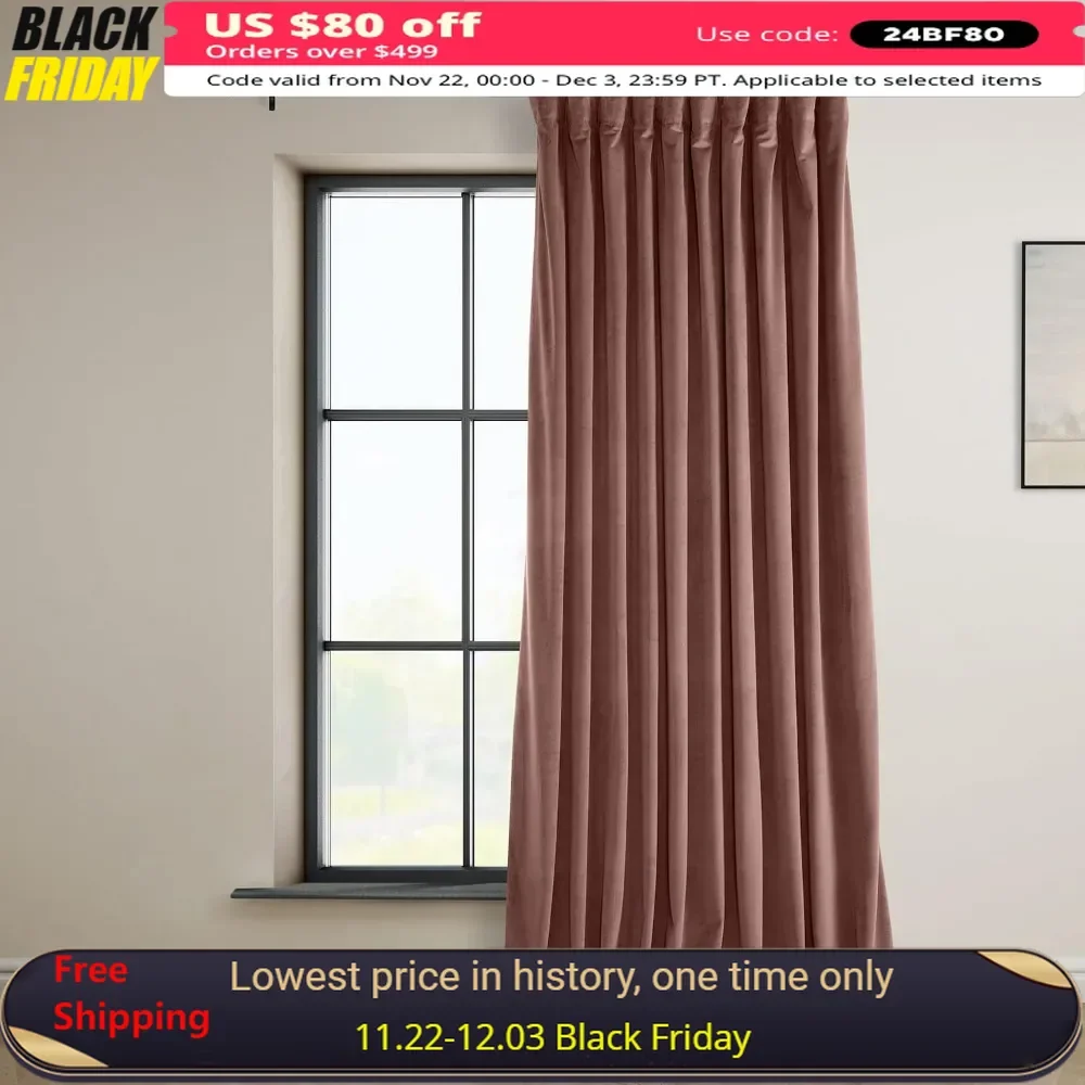 Heritage Plush Velvet Curtains 96 Inches Long Room Darkening Curtains for Bedroom & Living Room 100W x 96L, (1 Panel), Wild Rose