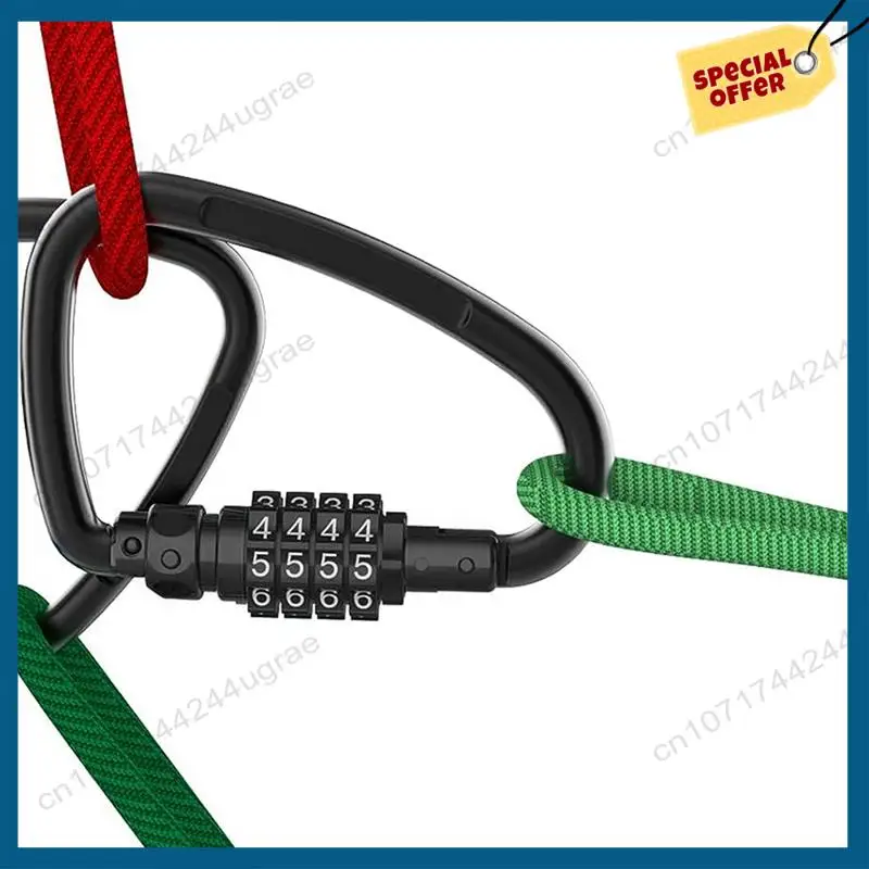 -A15I 1 PCS Combination Locks, 4-Digit Heavy Duty Carabiner Clips Black D-Shaped Code Lock For Looped Bike Security Cable Lock