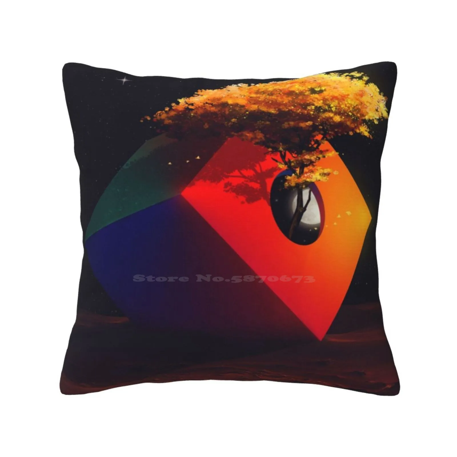 Funny Cute Decor Square Pillowcase Stars Cube Desert Visual Cosmic Universe Landscape Tree Nature Outer Space Exploration