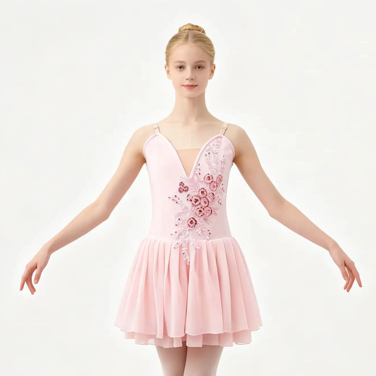 pink-girls-lyrical-ballet-dress-spaghetti-strap-floral-embroidery-trim-flowy-chiffon-skirt-kids-stage-recital-ballerina-outfit