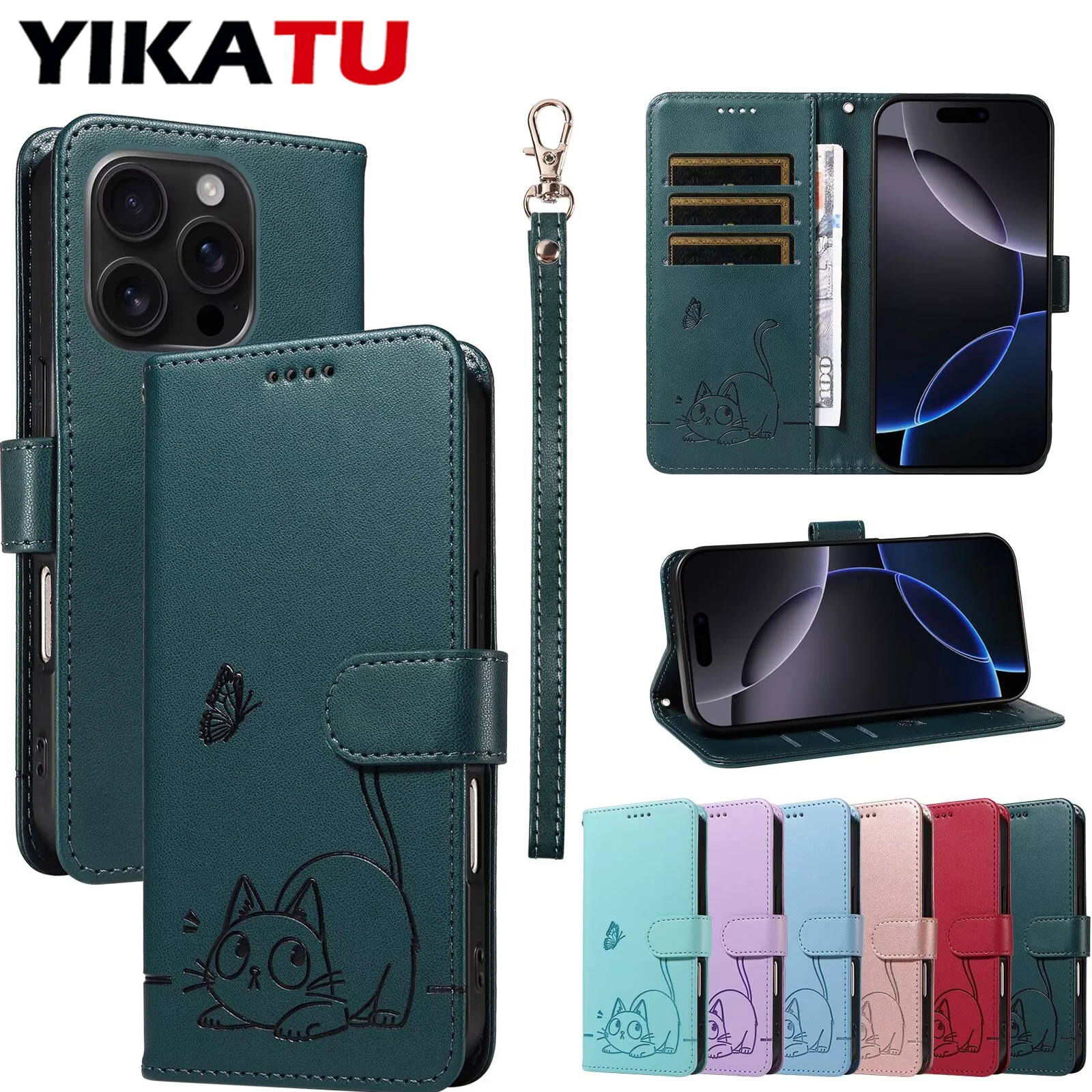 

YIKATU RFID Blocking Layer Protect Leather Case For iPhone 16E 16 15 Pro Max 14 13 12 Mini 11 6 7 8 Plus SE2 SE3 XS X Wallet