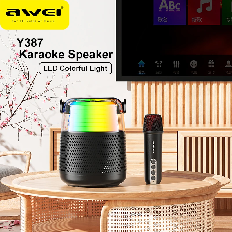 

Awei Y387 3000mAh 6W Colorful Bluetooth 5.3 Speaker RGB Light Home Subwoofer with Microphone Portable AUX TF Card Playback