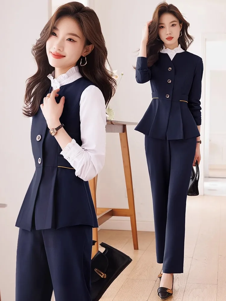 Professional Beauty Therapist Suit Vest Set Women's Spring Autumn High End Hotel Front Desk Uniform Beauty Salon Workwear
