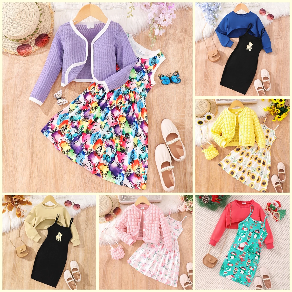 【Ready Stock】 Kids Girl Clothes Set Girl Dress Long Sleeve Autumn Winter Shirt + Dress 2PCS Sets Children Dress 3 4 5 6 7 Years