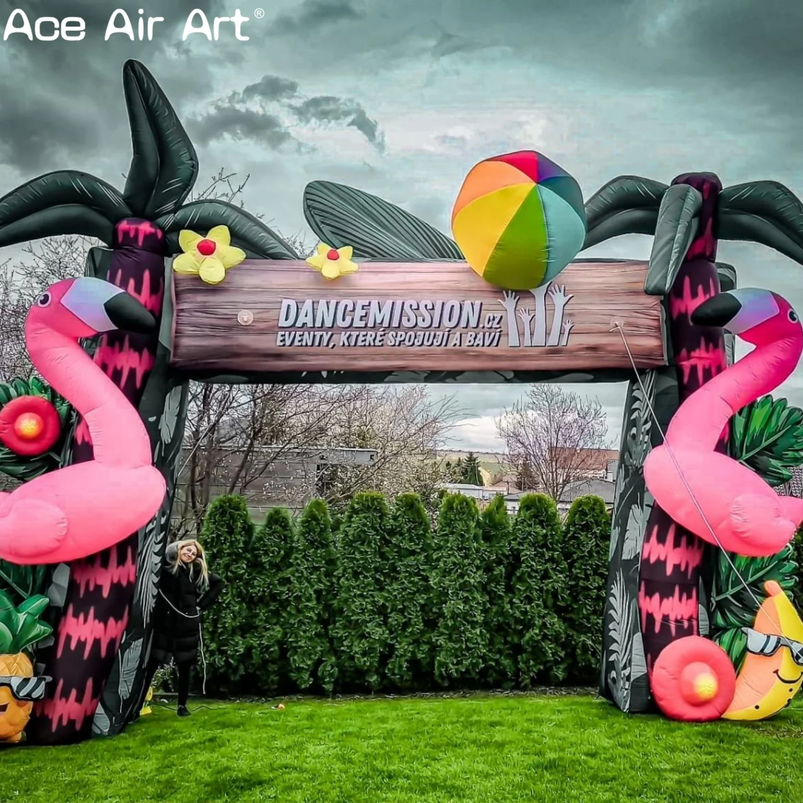 Colorful Inflatable Flamingo Arch for Event Entrance, Inflatable Tropical Arch for Tropical Beach Parties & Decorations