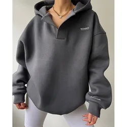 Autumn Elegant Fashion Harajuku Slim Fit Female Clothes Loose Casual All Match Tops Printed Insert Long Sleeve Hooded Hoodie